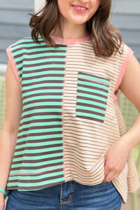 Striped Colorblock Sleeveless Top - Mint