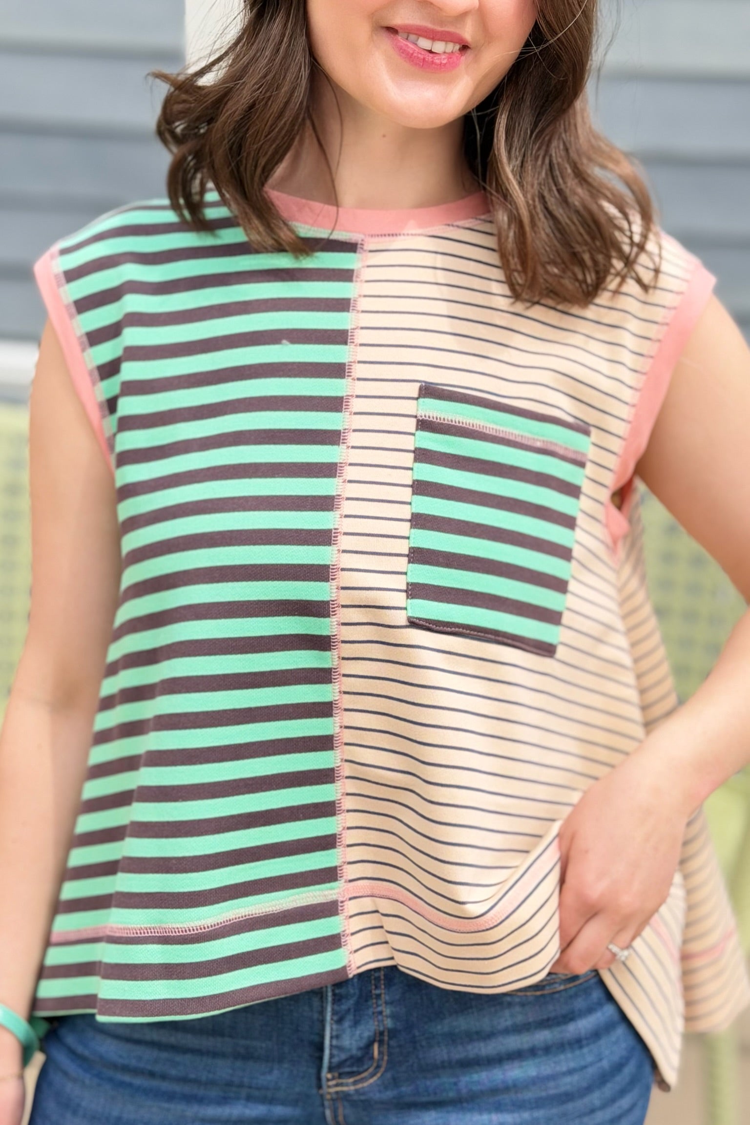 Striped Colorblock Sleeveless Top - Mint