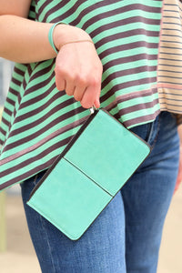 Vegan Leather Wristlet Wallet - Aqua