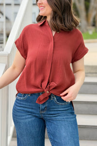Essential Button Up Cotton Shirt - Brick