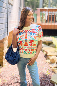 Short Sleeve Palm Sweater Top