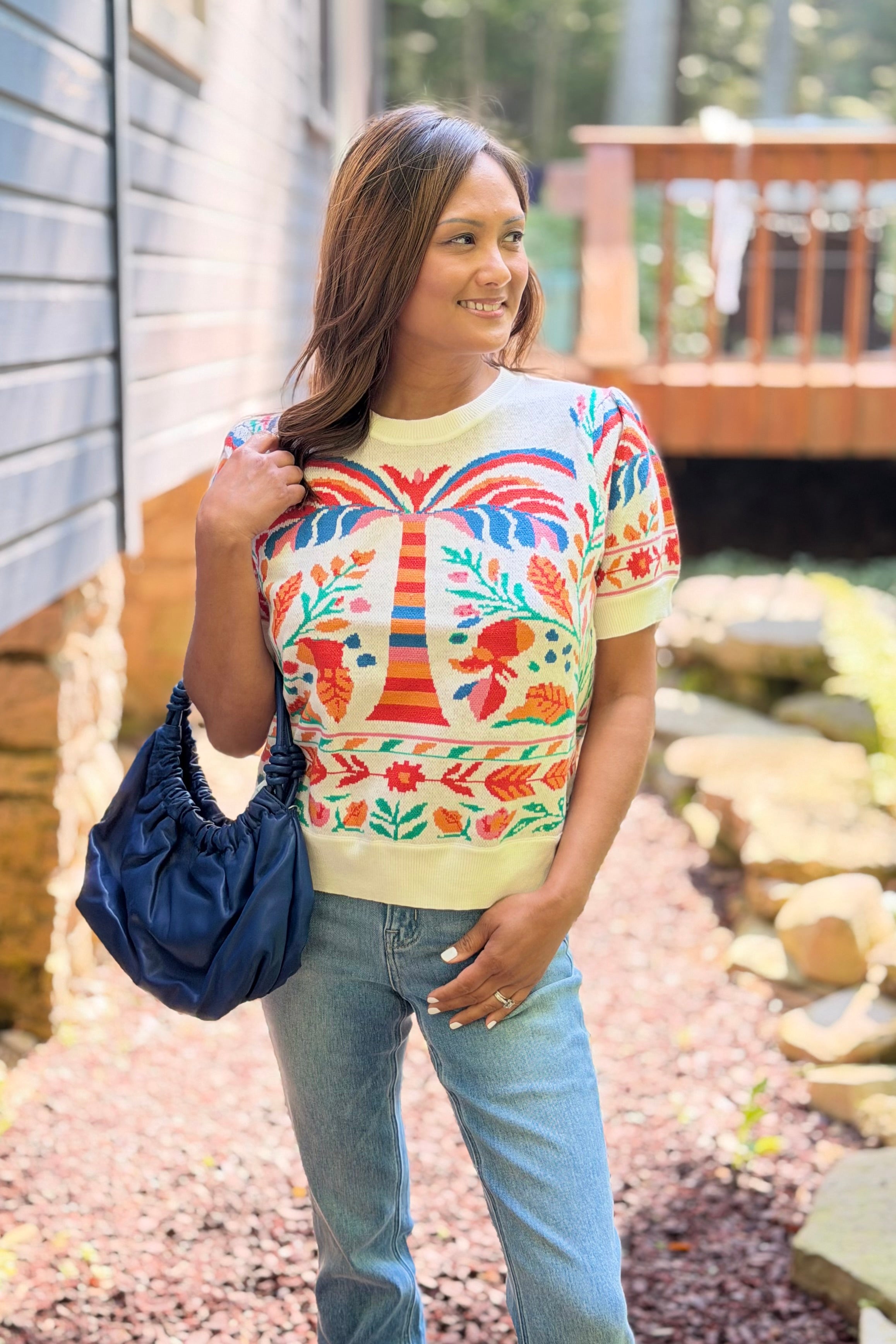 Short Sleeve Palm Sweater Top