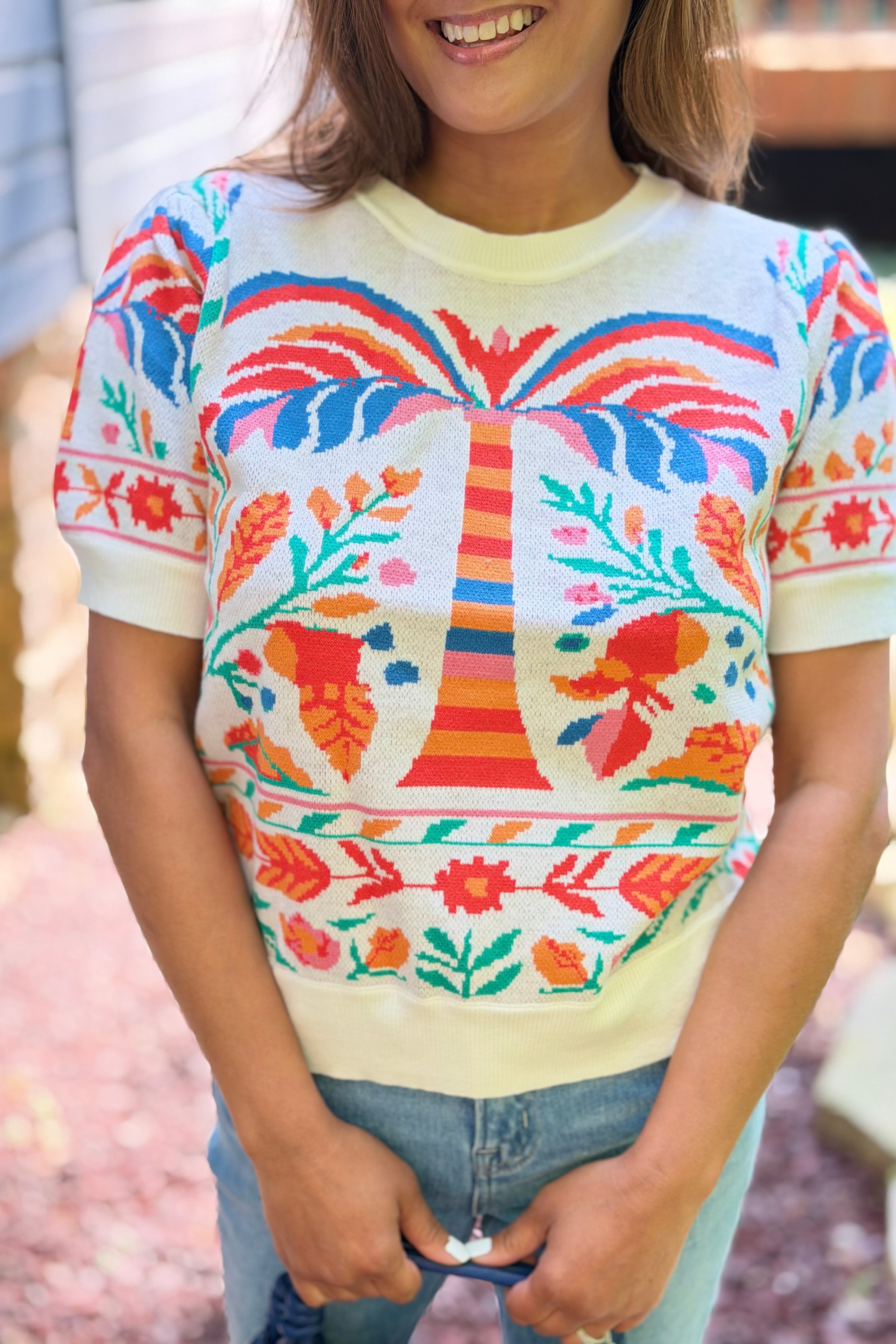 Short Sleeve Palm Sweater Top