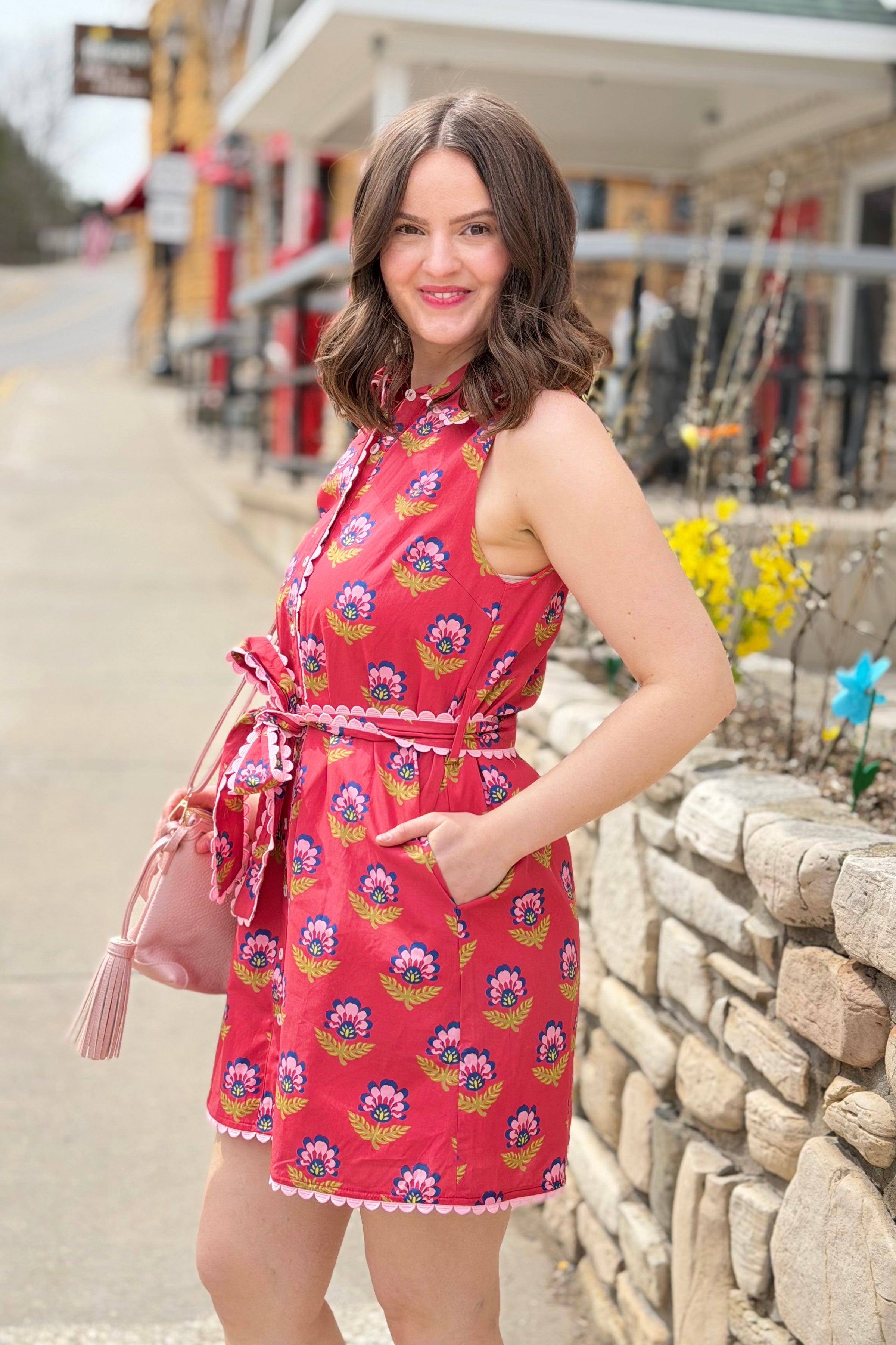 Scalloped Trim Detail Dress - Berry