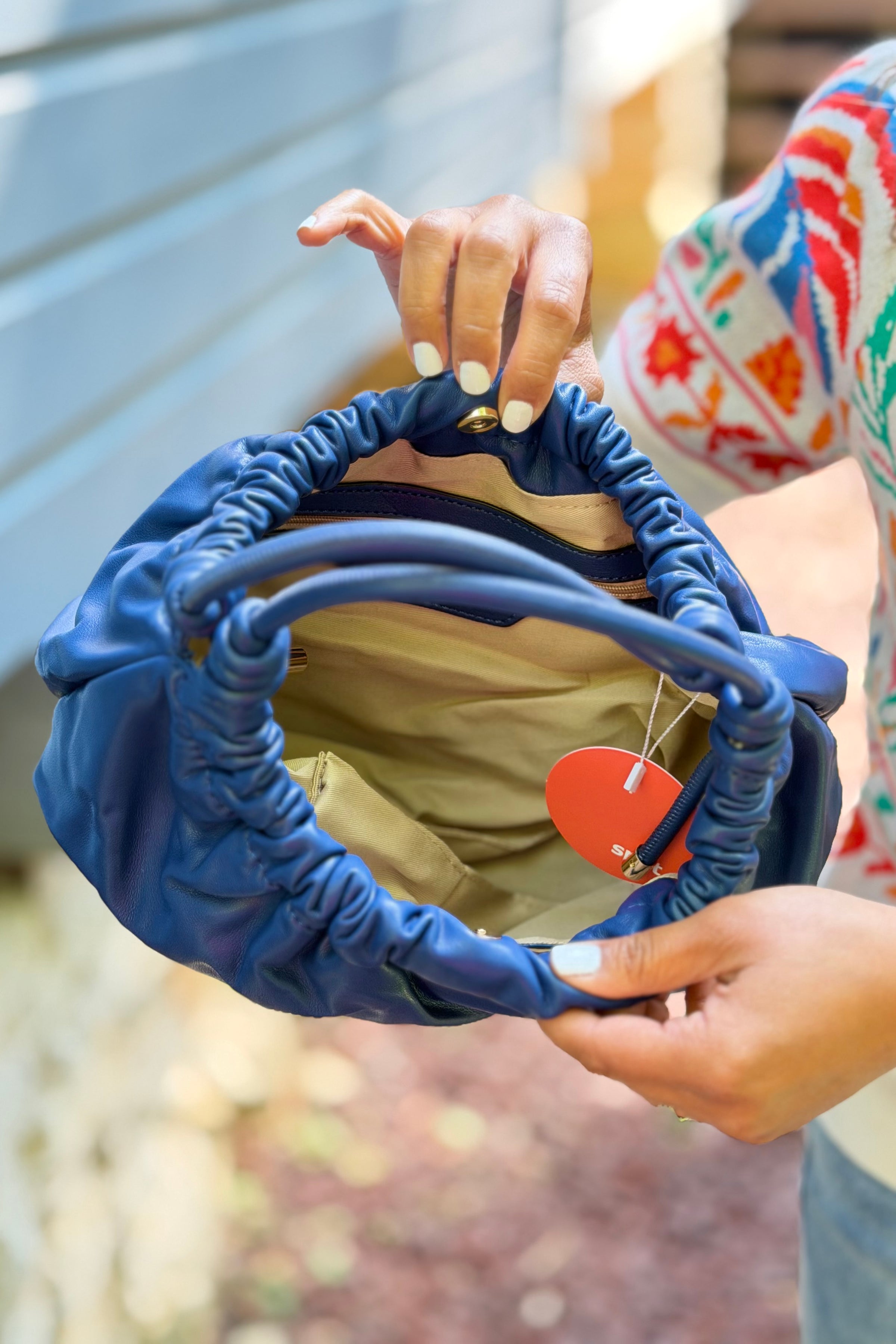 Celia Ruched Satchel – Navy