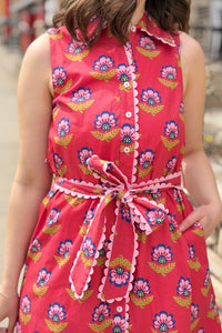 Scalloped Trim Detail Dress - Berry