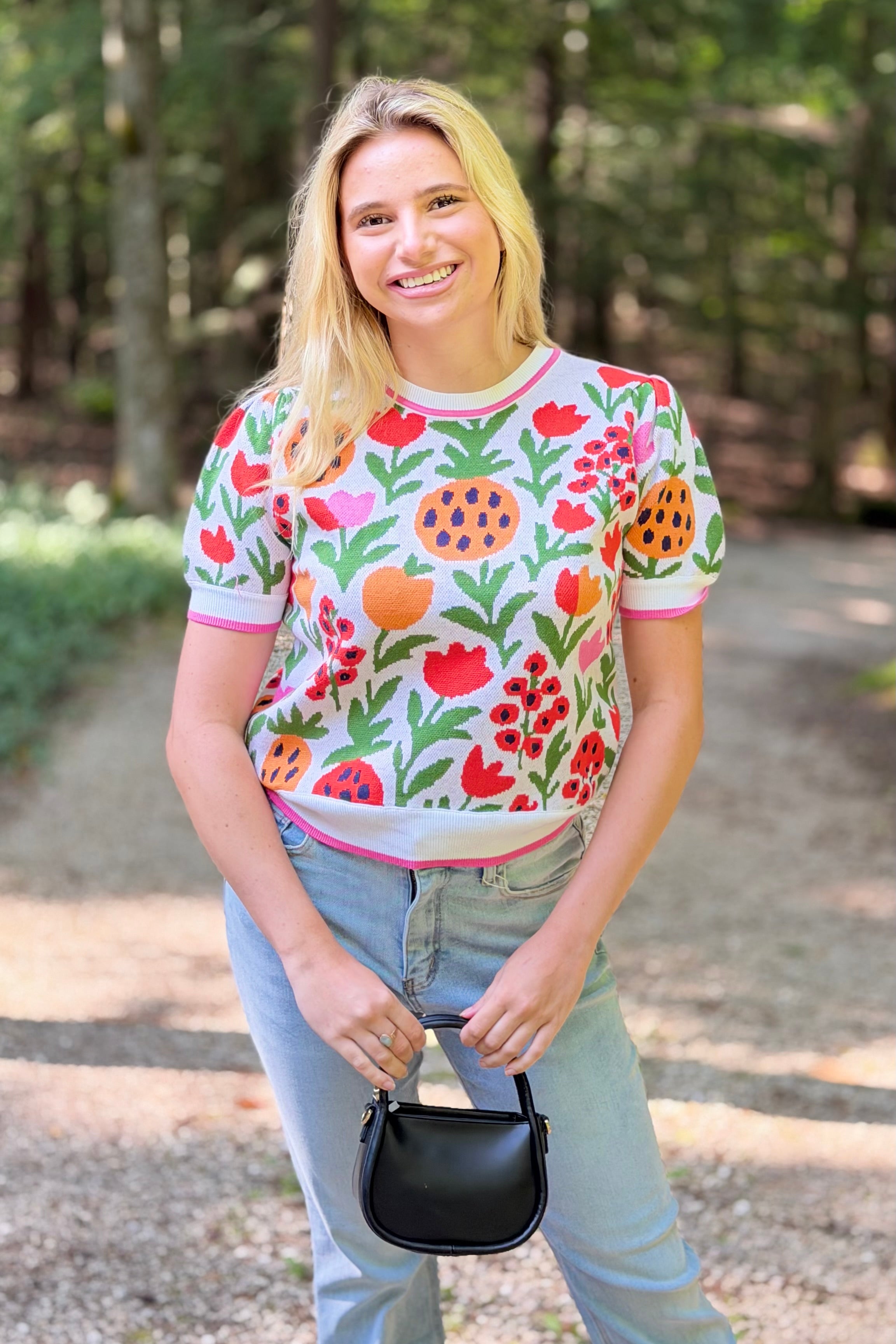 Short Sleeve Pineapple Sweater Top
