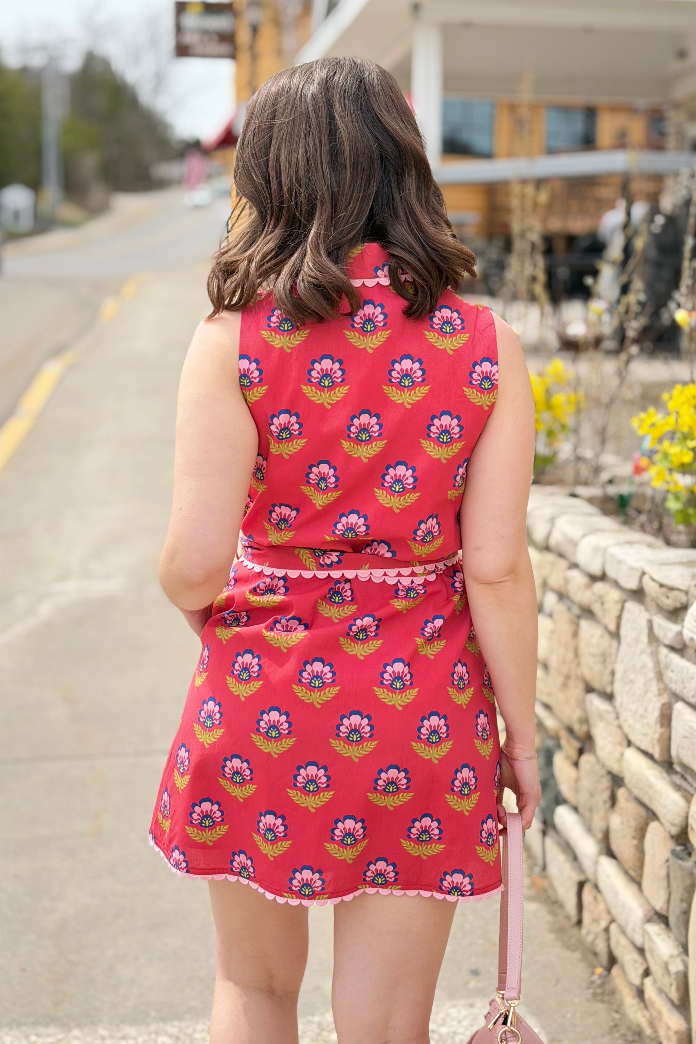 Scalloped Trim Detail Dress - Berry