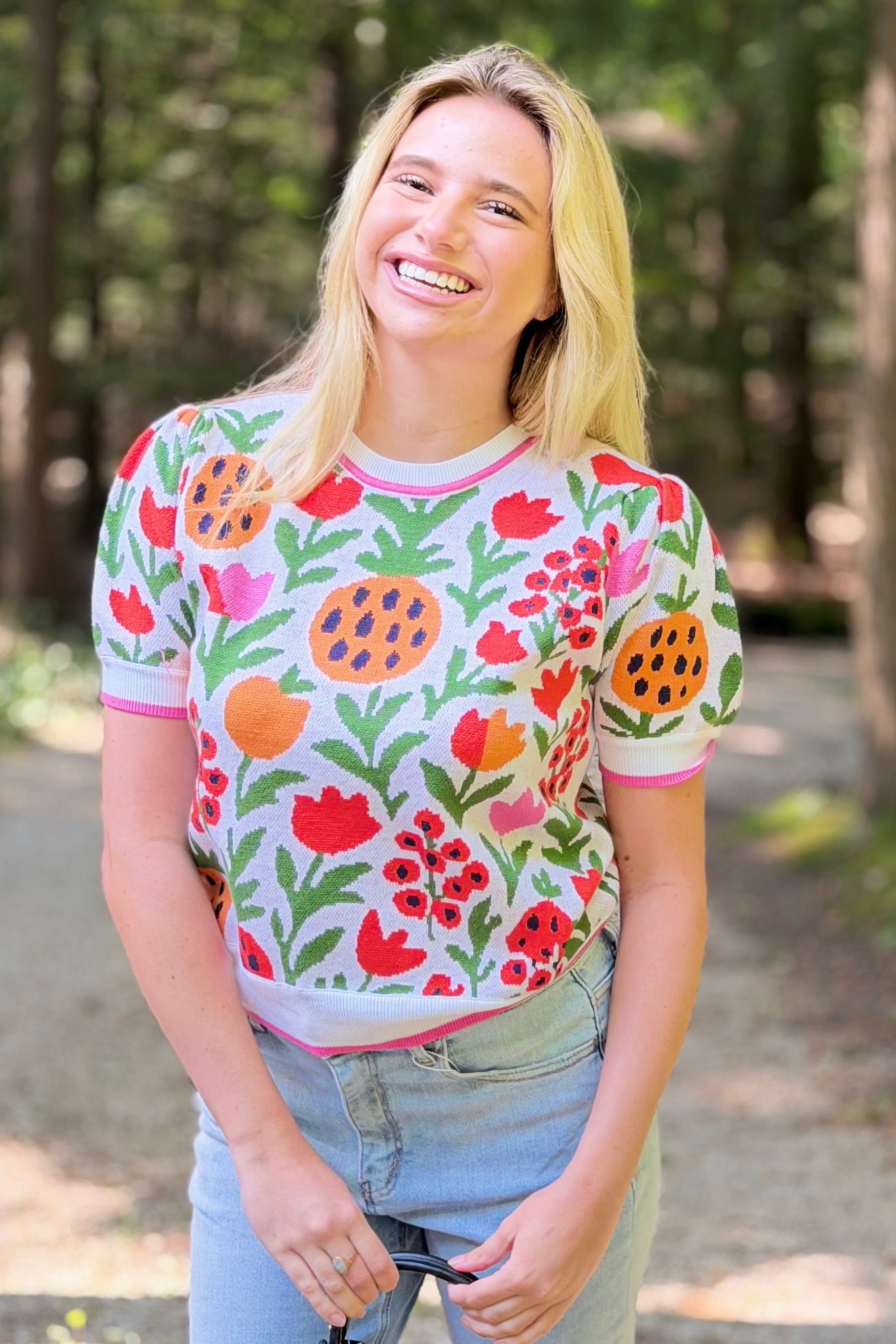 Short Sleeve Pineapple Sweater Top