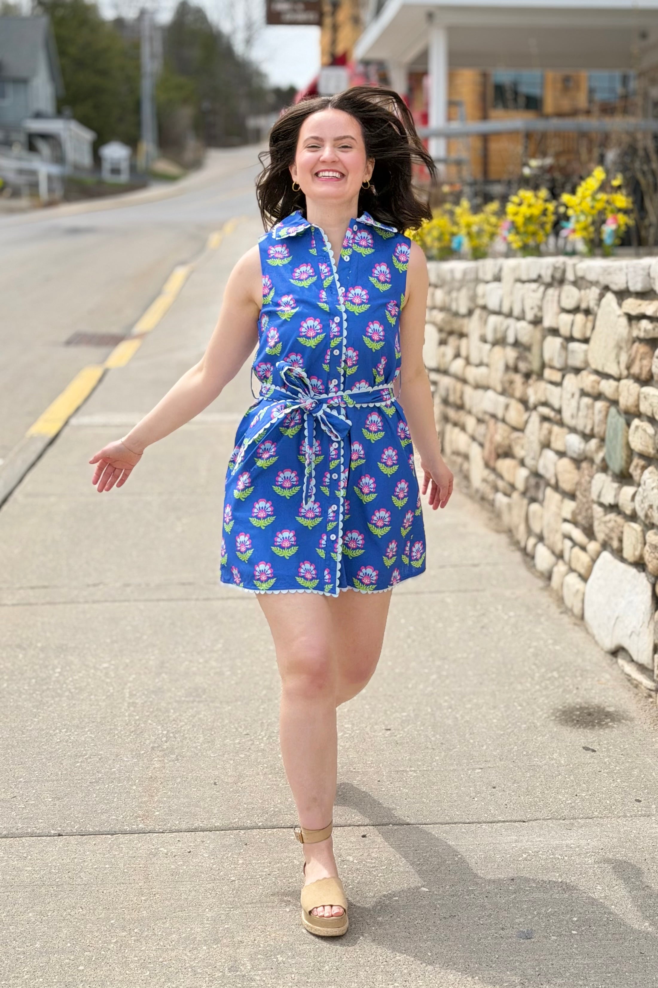 Scalloped Trim Detail Dress - Blue