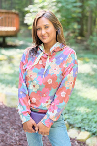 Floral Hoodie with Drawstrings - Sage