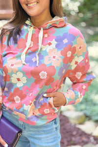 Floral Hoodie with Drawstrings - Sage