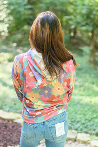 Floral Hoodie with Drawstrings - Sage
