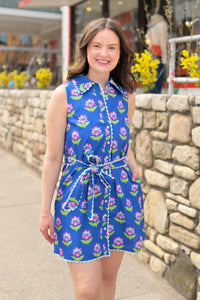 Scalloped Trim Detail Dress - Blue