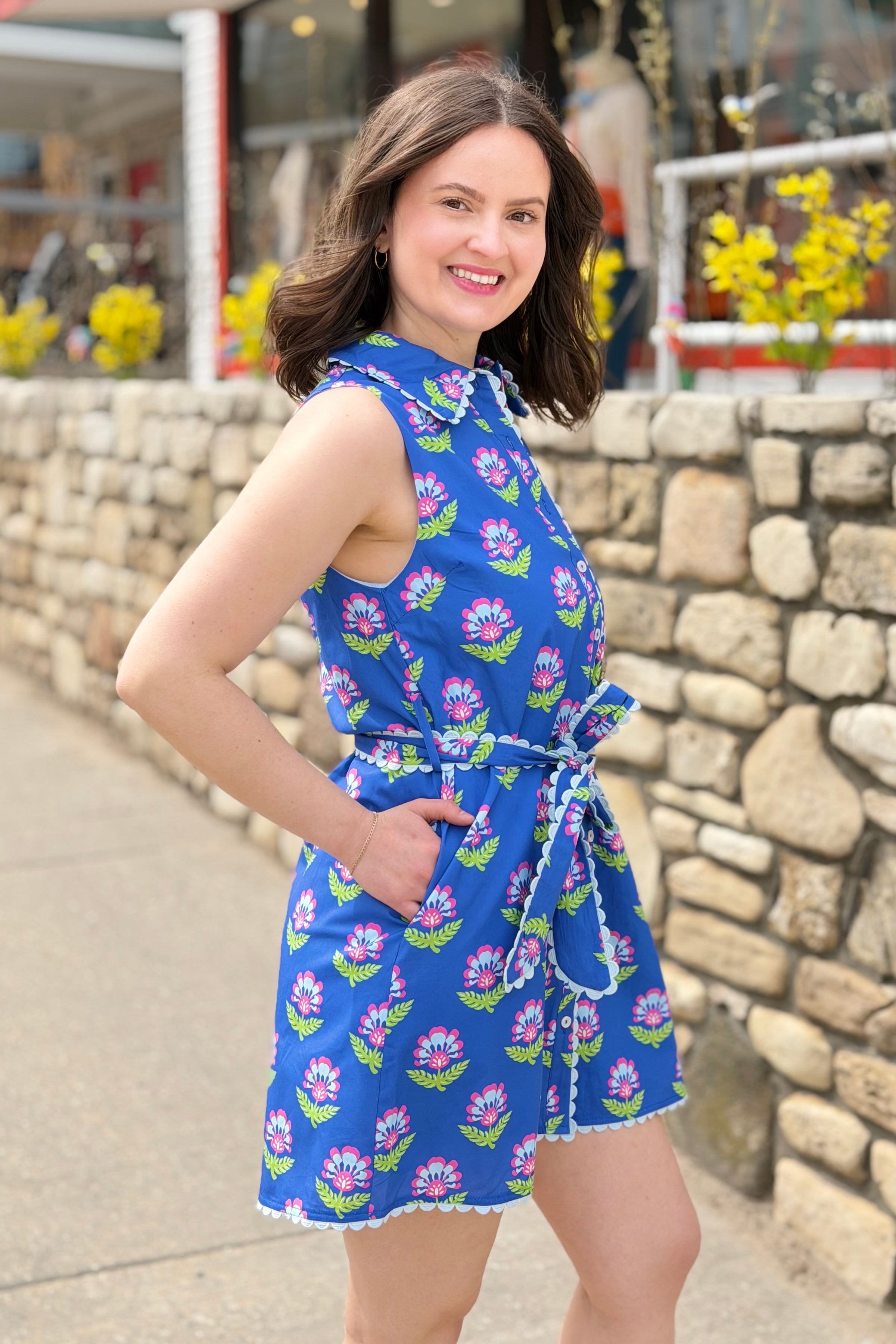 Scalloped Trim Detail Dress - Blue
