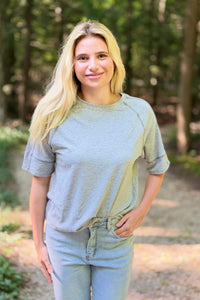 Oversized Exposed Stitch Top - Grey