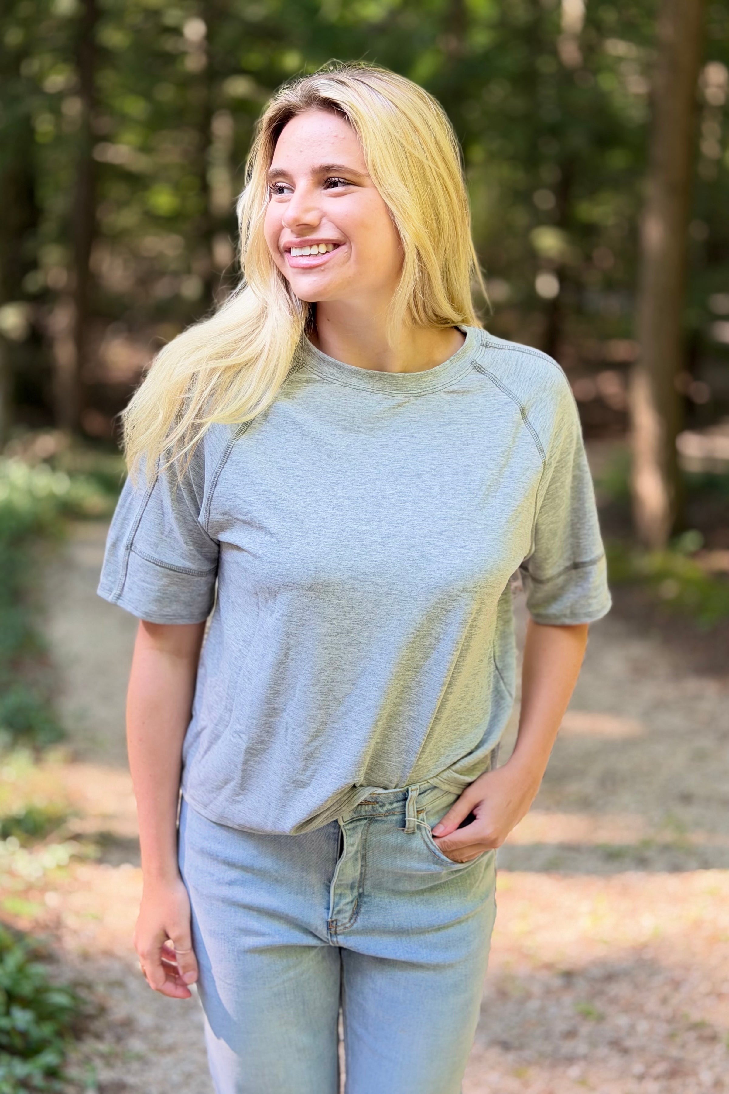 Oversized Exposed Stitch Top - Grey
