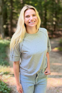 Oversized Exposed Stitch Top - Grey