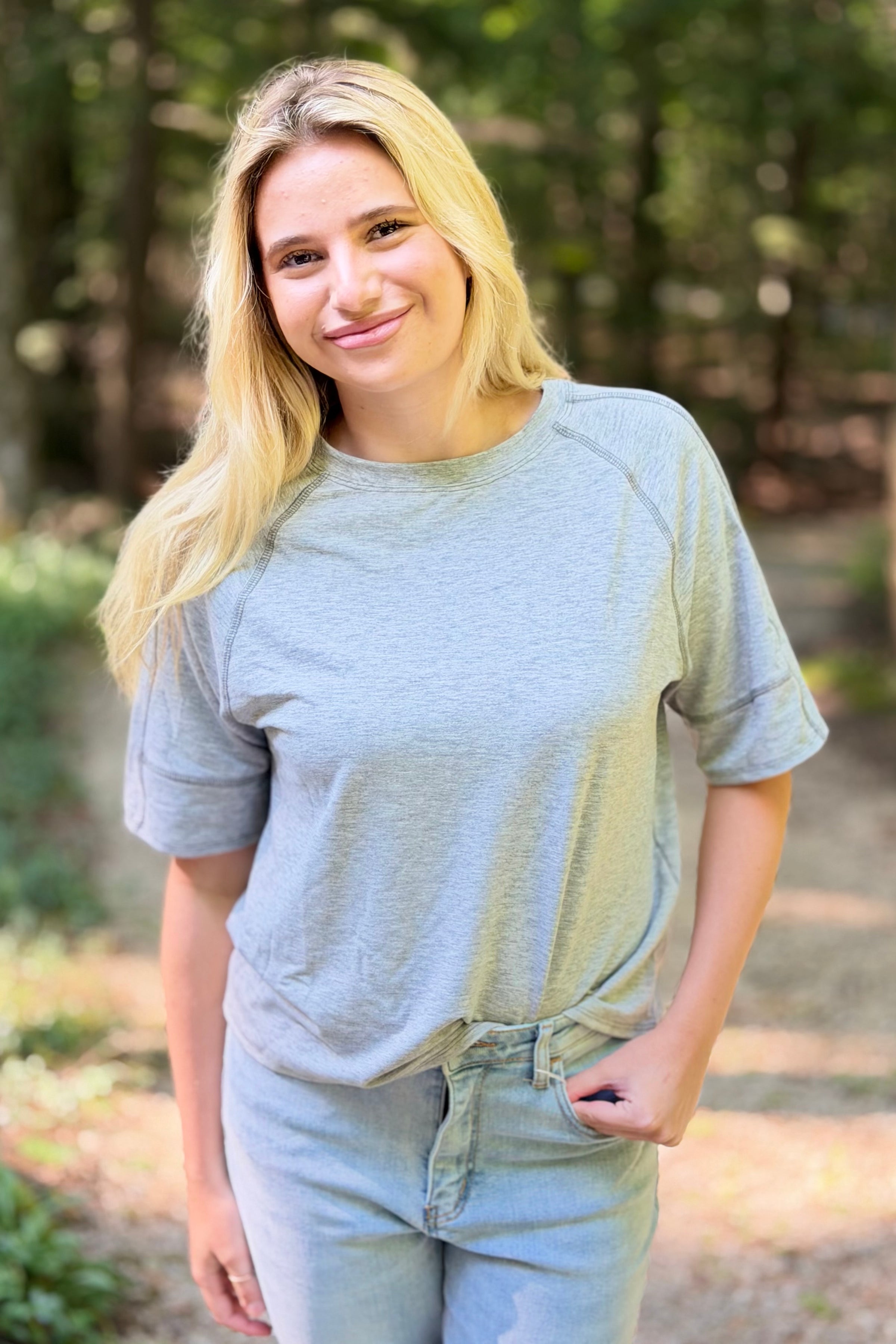 Oversized Exposed Stitch Top - Grey