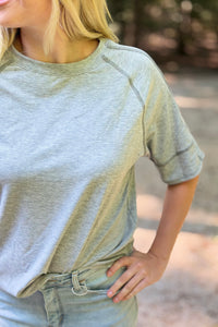 Oversized Exposed Stitch Top - Grey