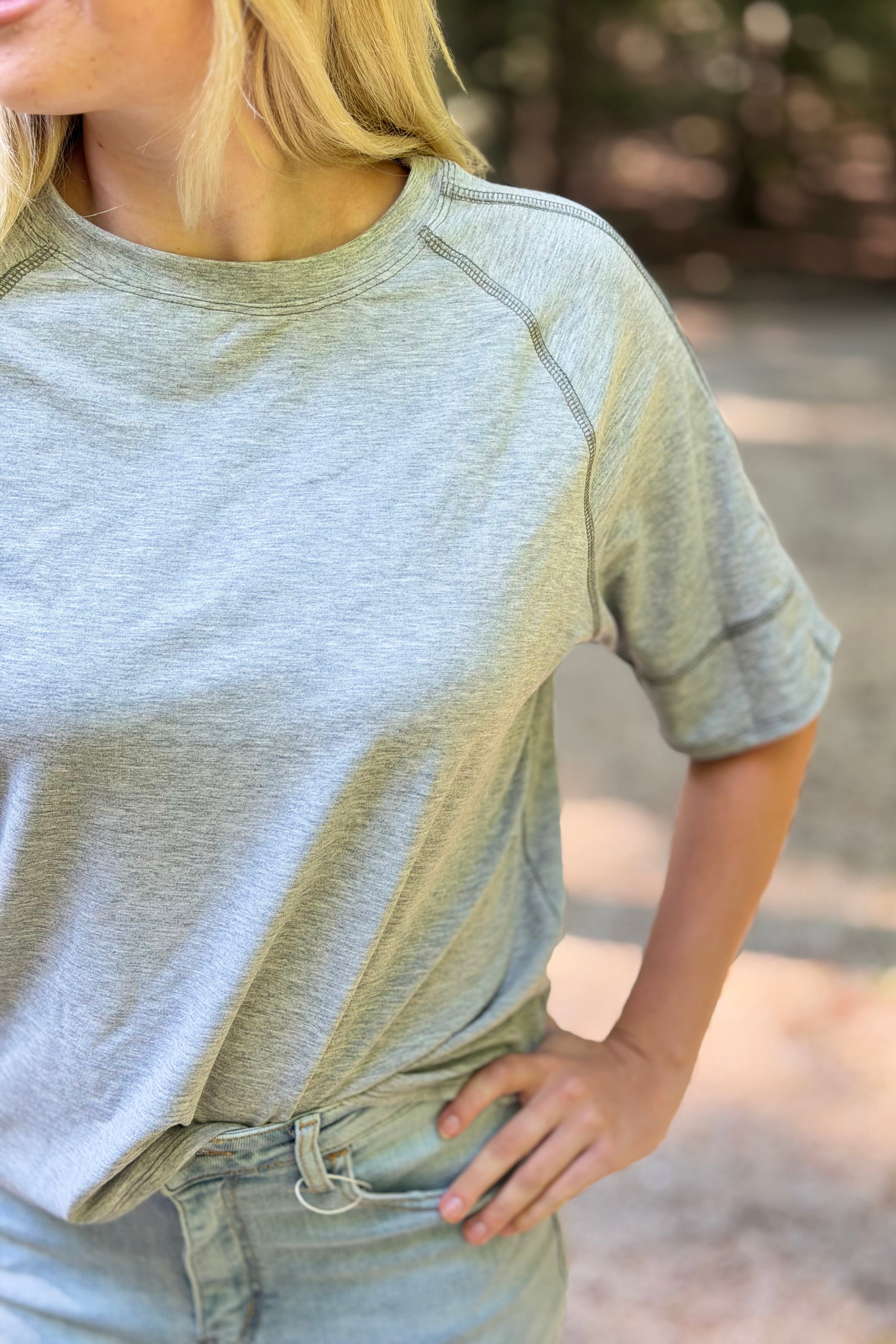 Oversized Exposed Stitch Top - Grey
