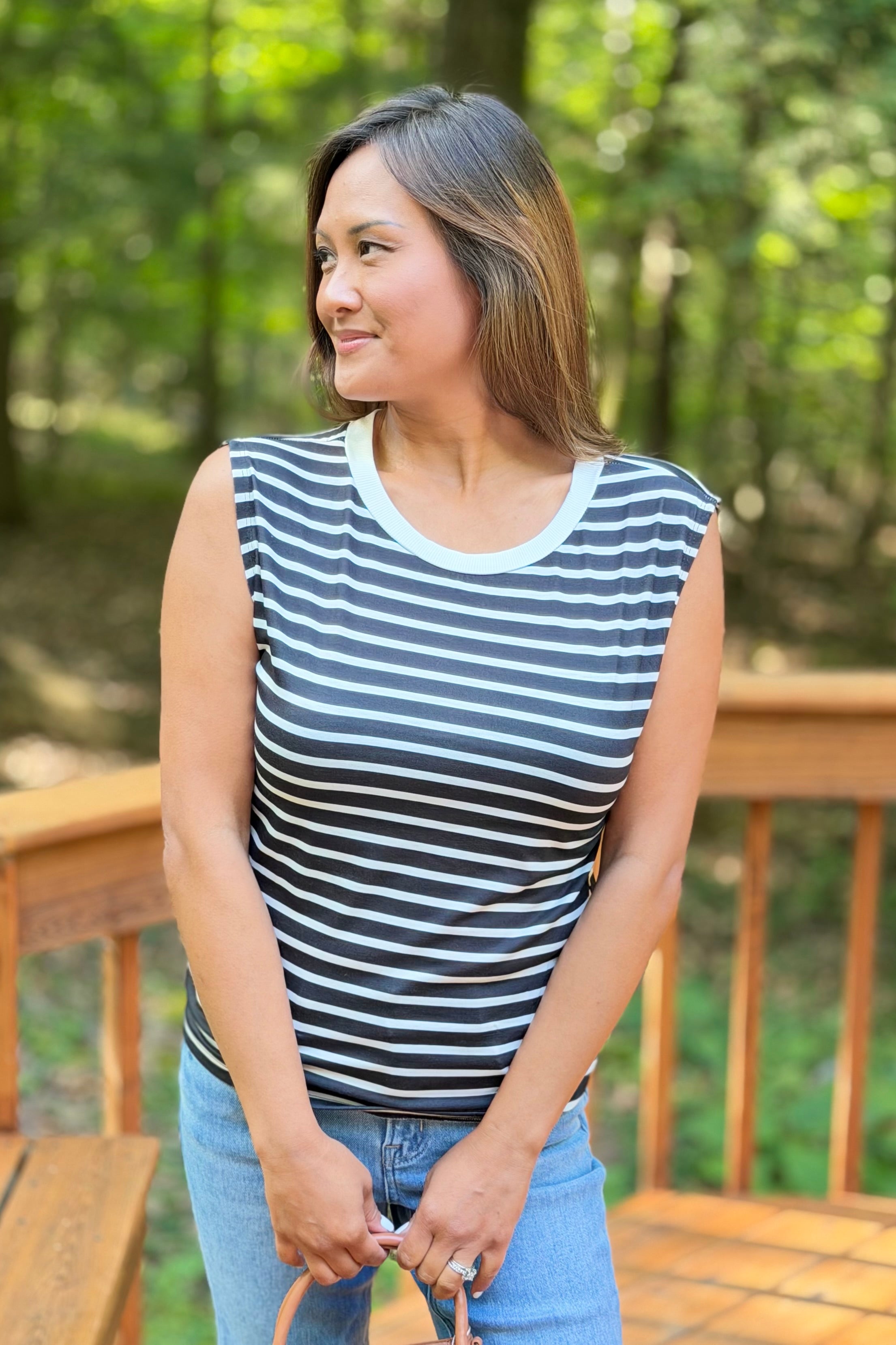 Classic Striped Sleeveless Tank - Black