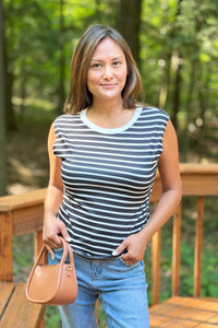 Classic Striped Sleeveless Tank - Black