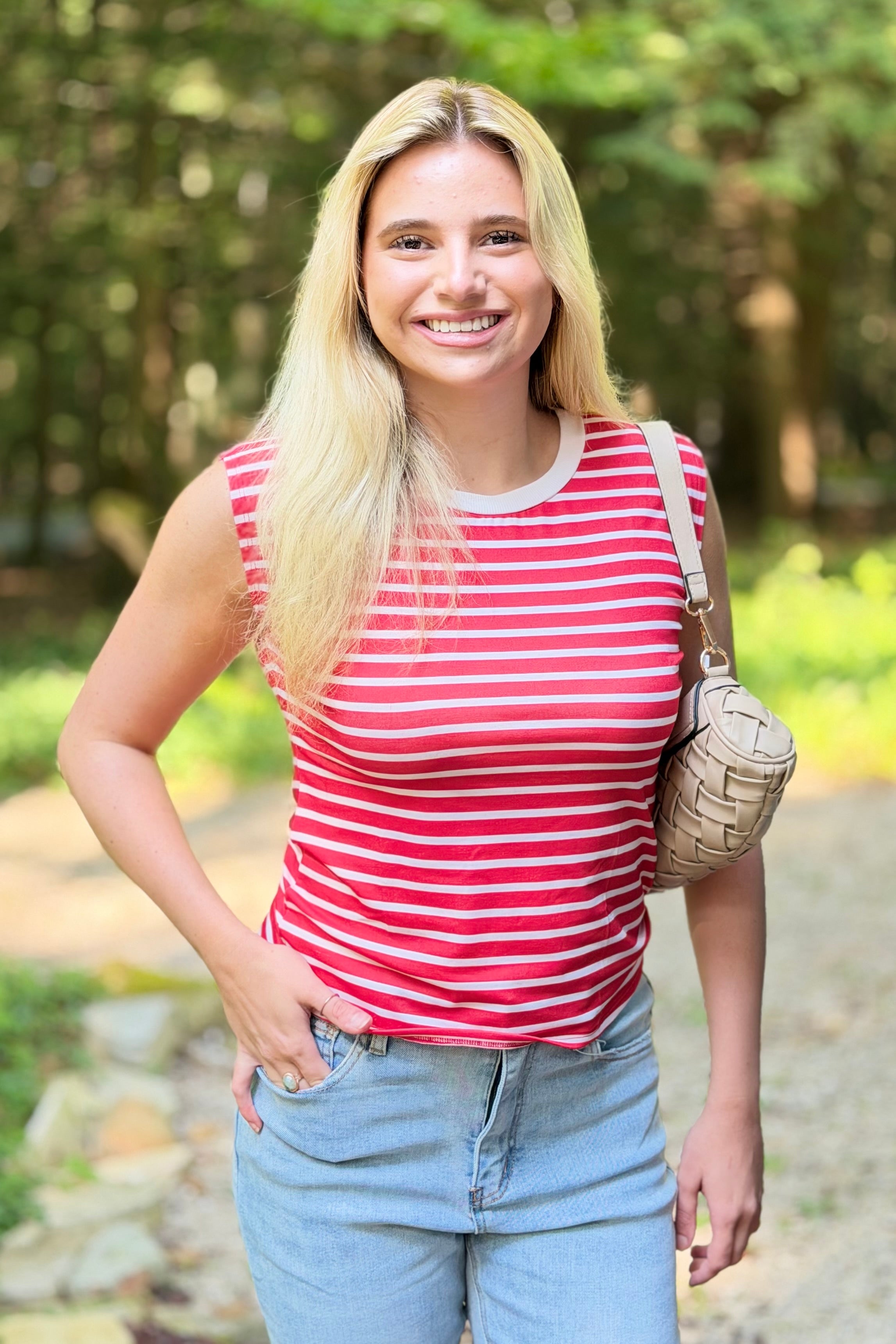 Classic Striped Sleeveless Tank - Red