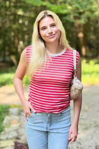 Classic Striped Sleeveless Tank - Red