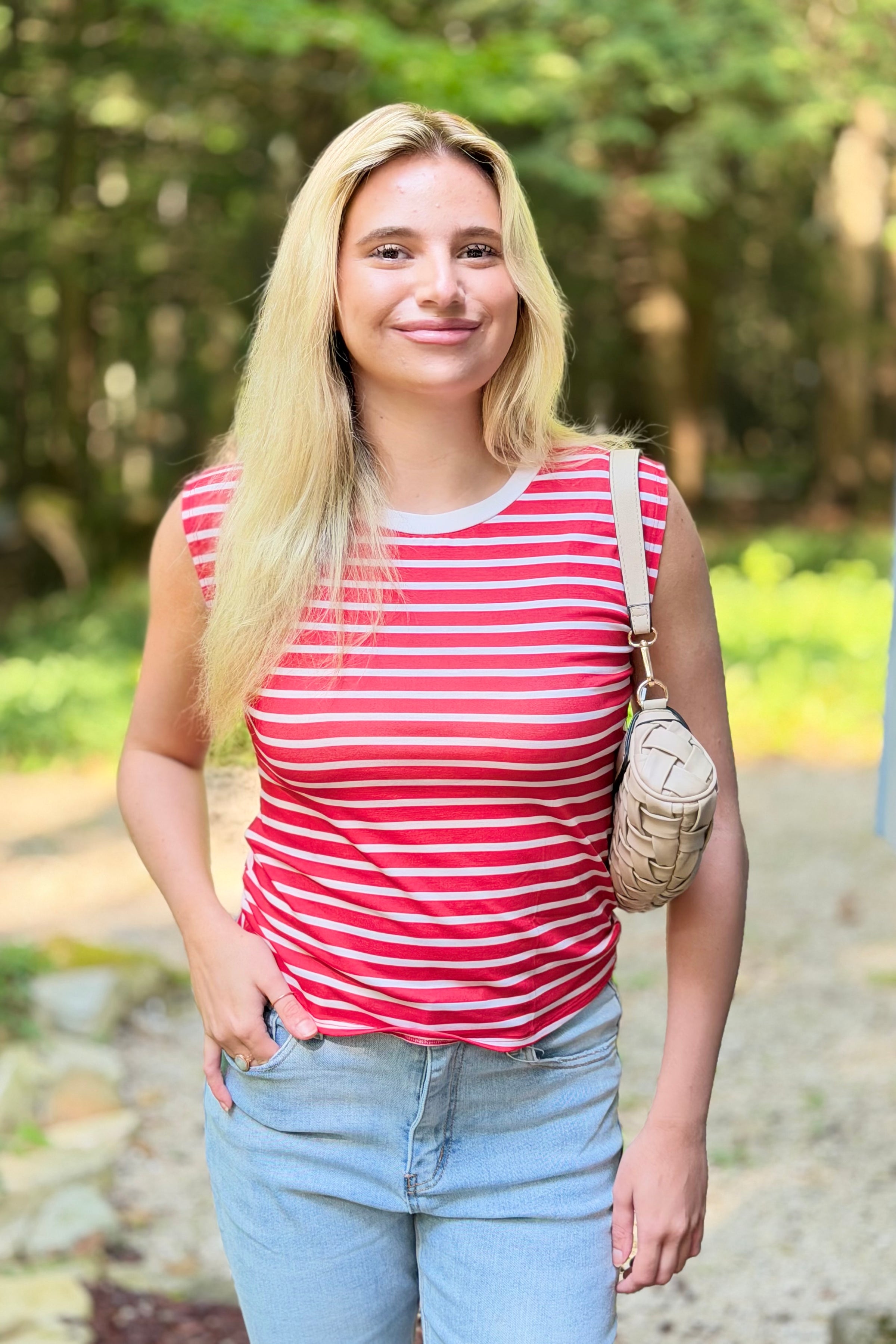 Classic Striped Sleeveless Tank - Red