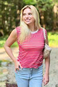 Classic Striped Sleeveless Tank - Red
