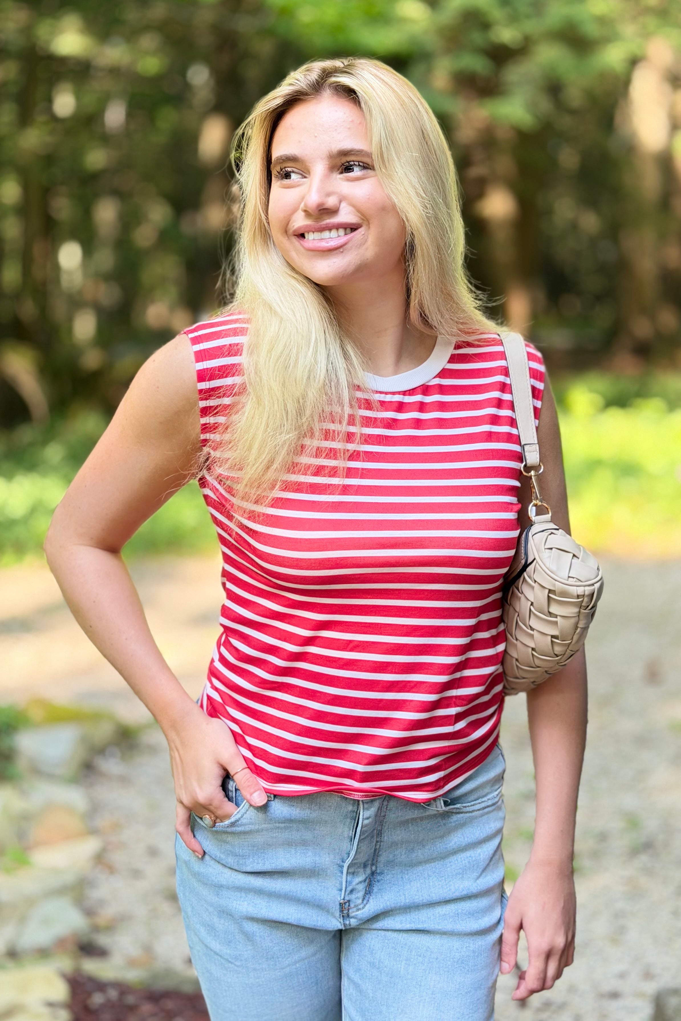 Classic Striped Sleeveless Tank - Red