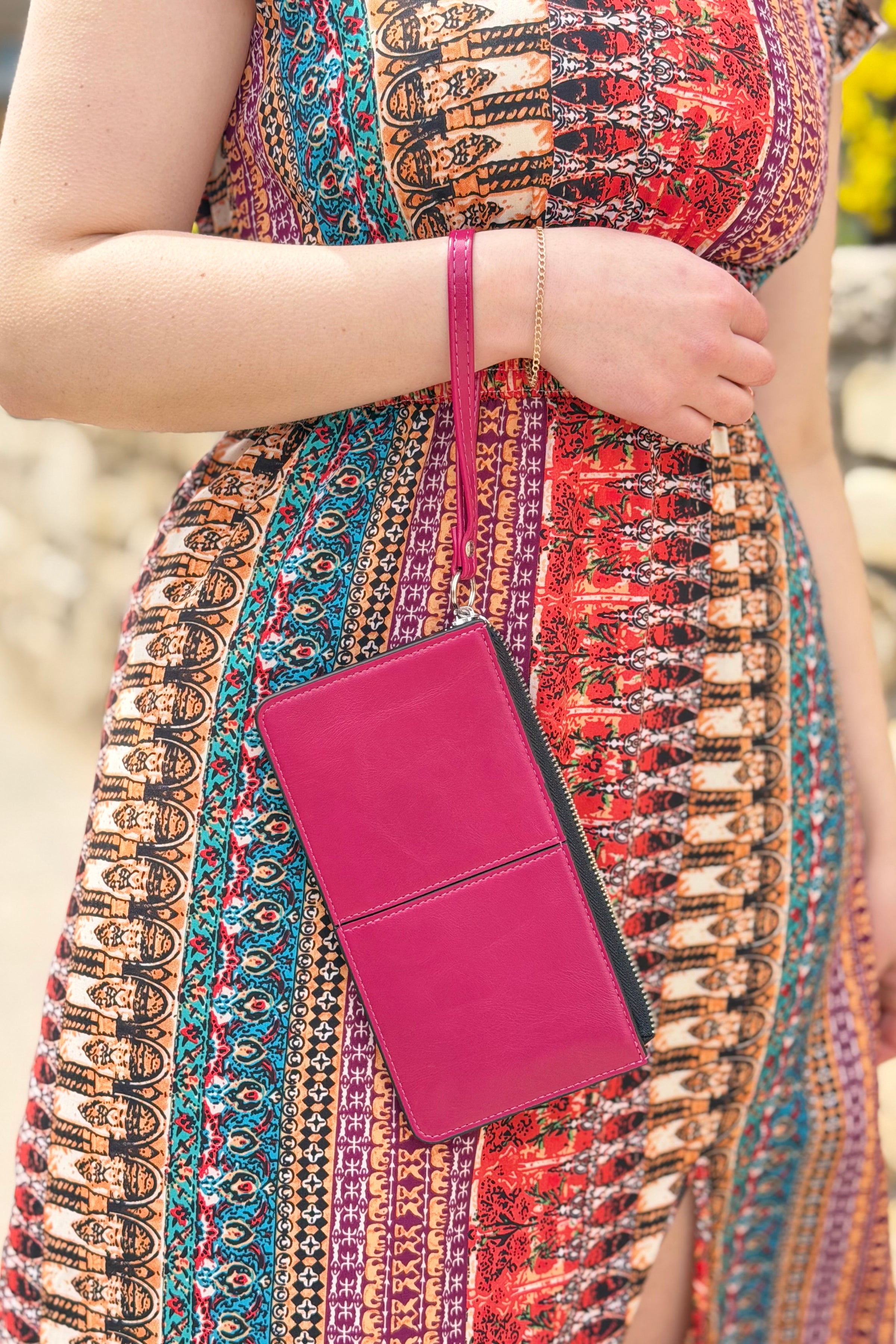 Vegan Leather Wristlet Wallet - HT Pink