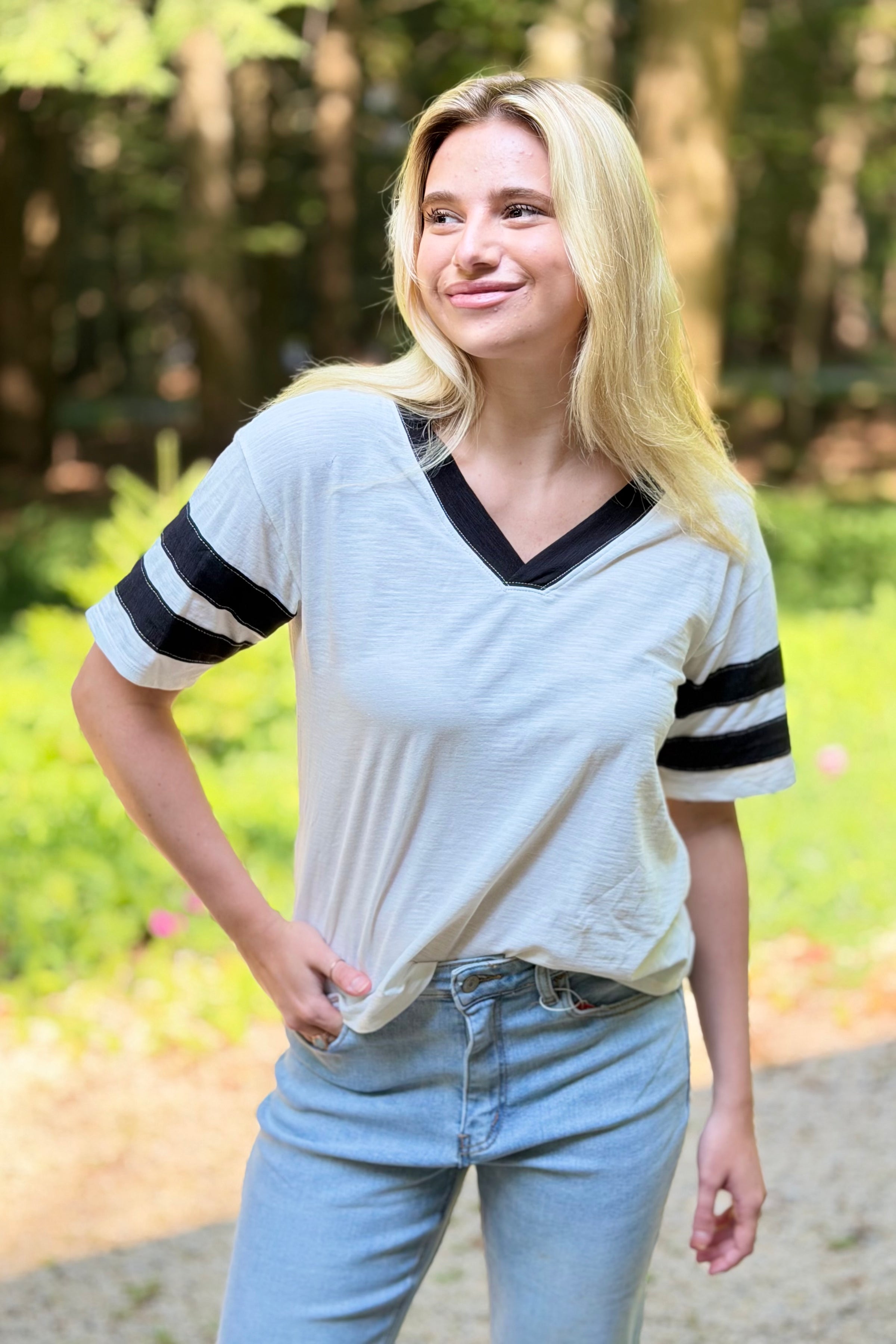 Vintage Wash V-Neck Top - Ivory