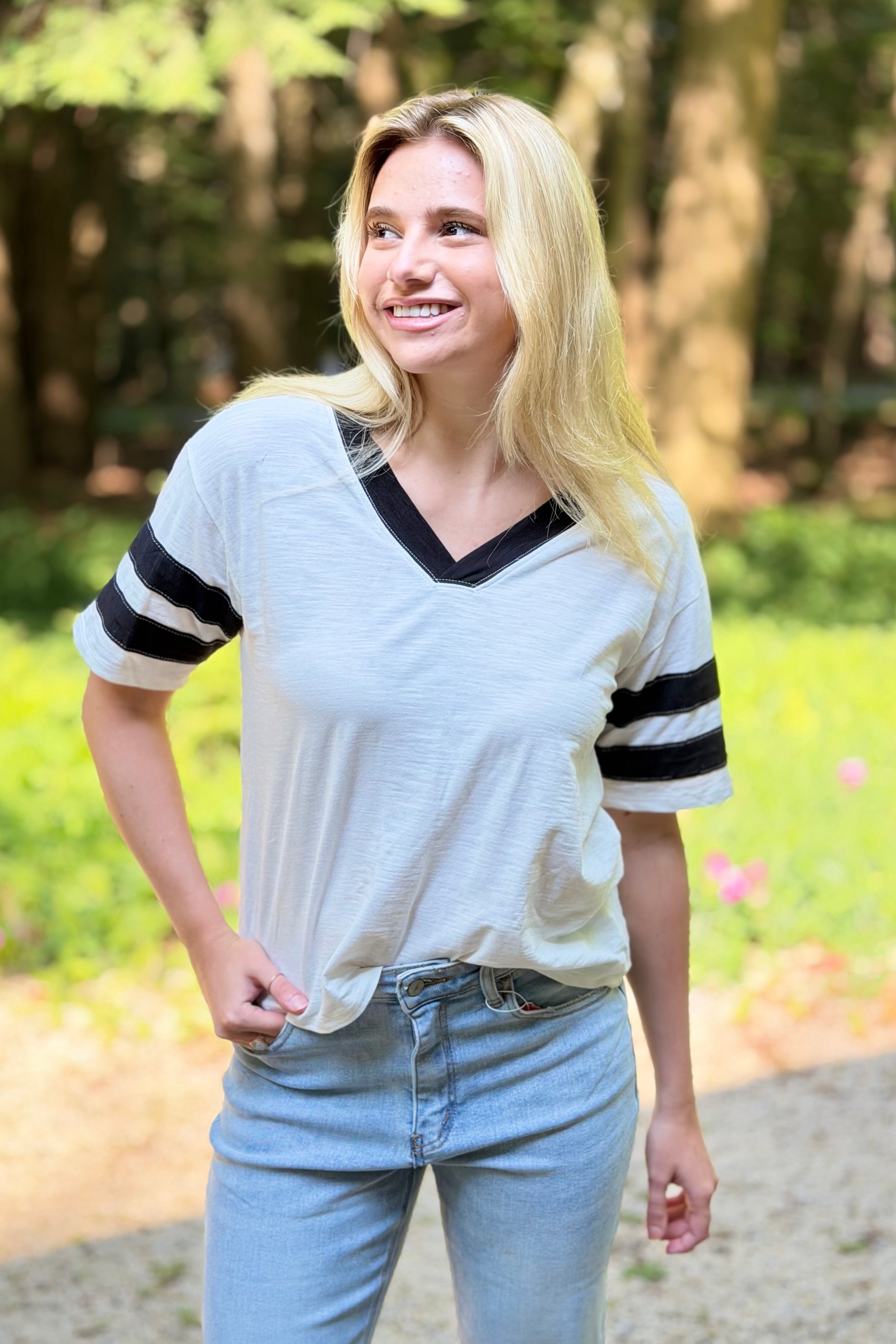 Vintage Wash V-Neck Top - Ivory