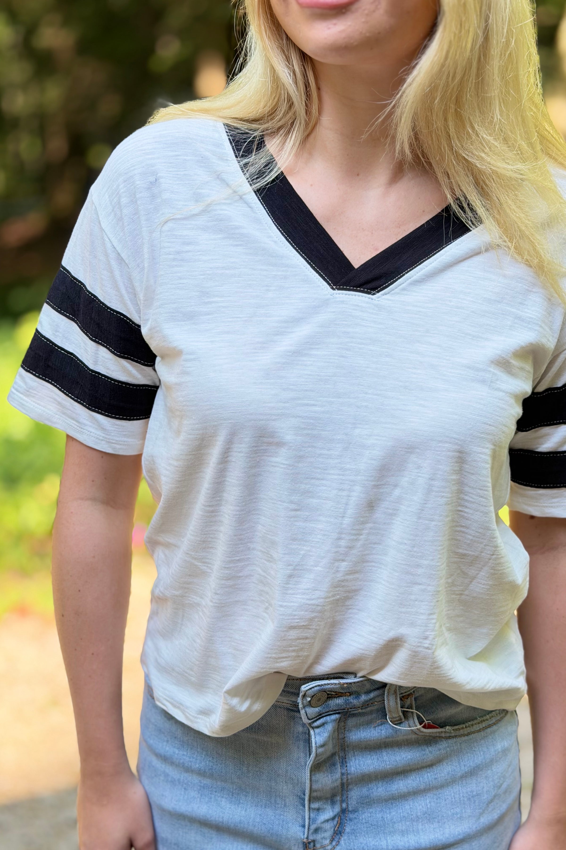 Vintage Wash V-Neck Top - Ivory