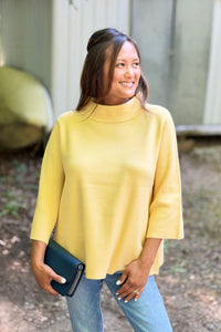 Mock Neck Bell Sleeve Sweater - Yellow