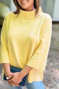 Mock Neck Bell Sleeve Sweater - Yellow