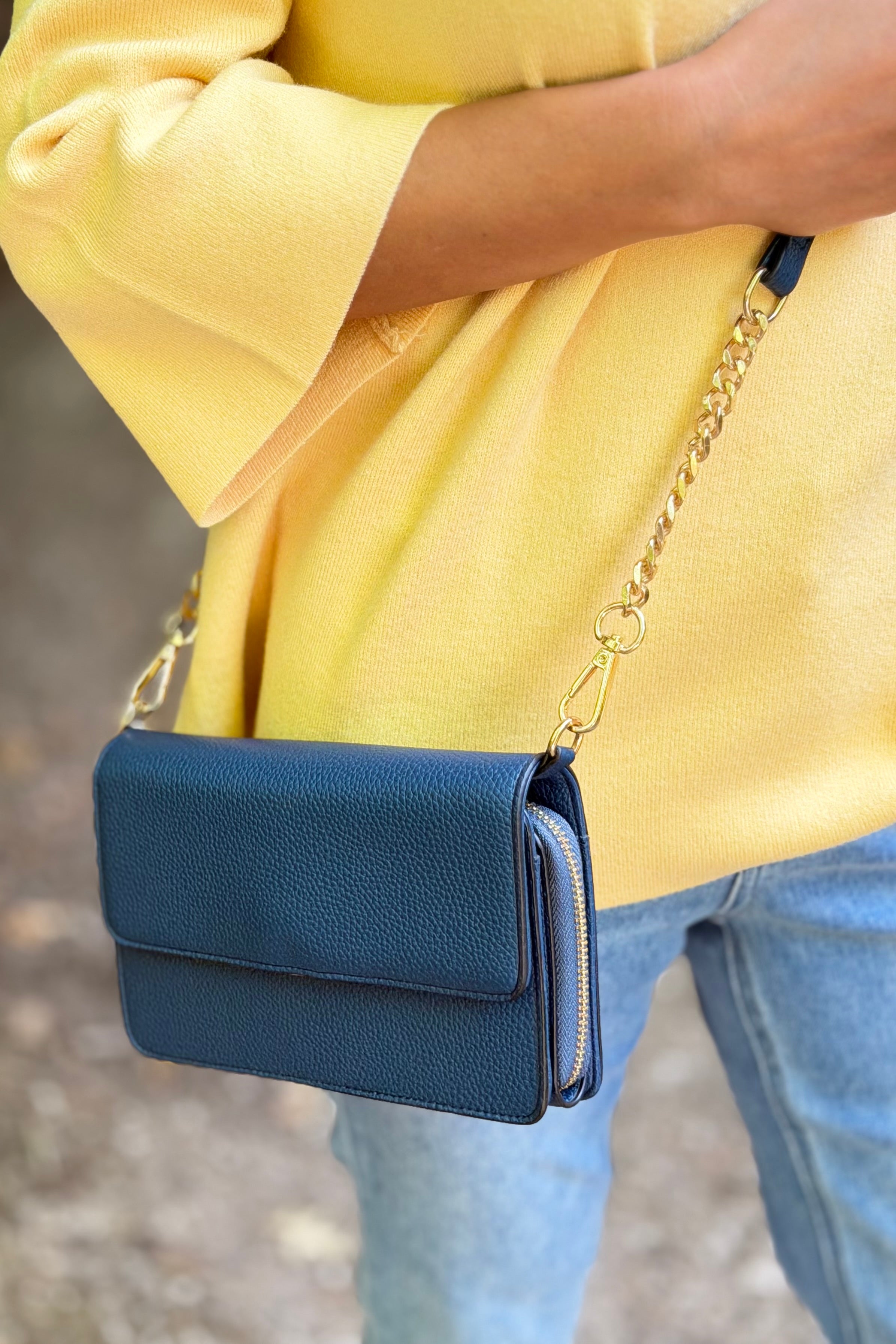 Lauryn Flapover Crossbody Bag – Navy
