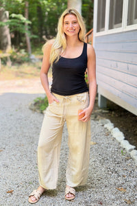 Relaxed Striped Pants - Oatmeal