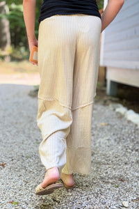 Relaxed Striped Pants - Oatmeal