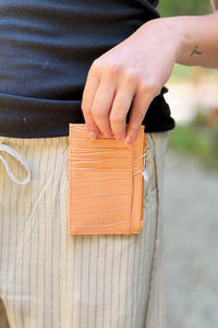 Sia Zip Card Holder Wallet - Croc Orange