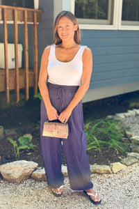 Relaxed Striped Pants - Navy