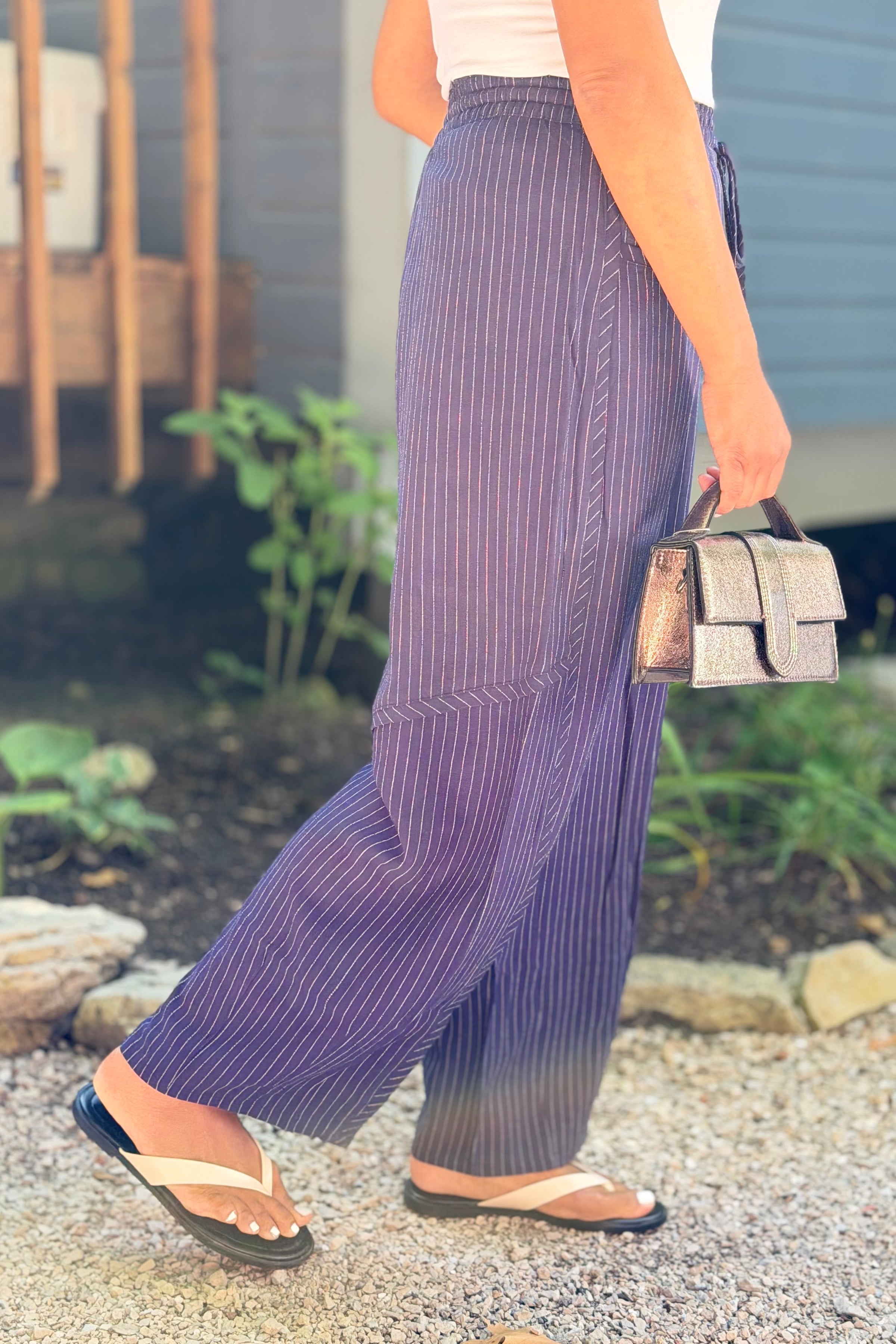 Relaxed Striped Pants - Navy