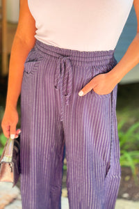 Relaxed Striped Pants - Navy
