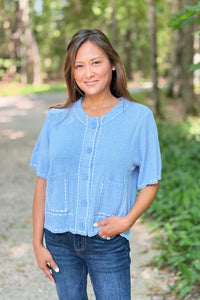 Stitch Detail Cardigan Top - Sky