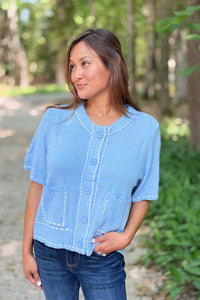 Stitch Detail Cardigan Top - Sky