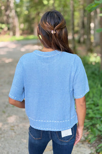 Stitch Detail Cardigan Top - Sky