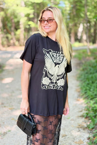 Free Bird Graphic Floral Lace Tshirt Dress