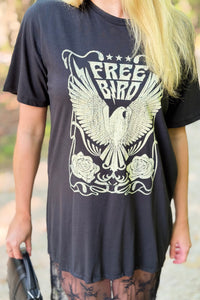 Free Bird Graphic Floral Lace Tshirt Dress